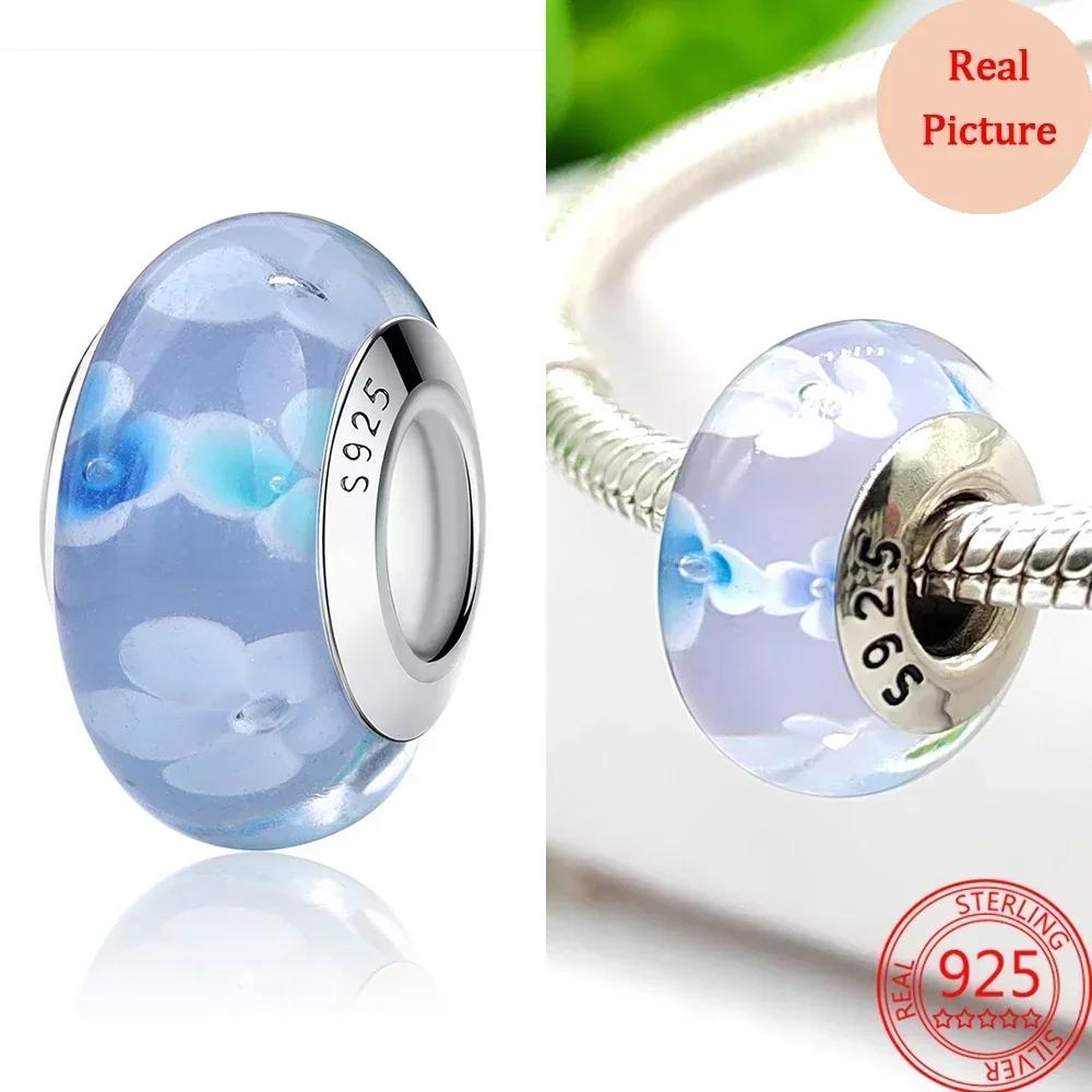 Colorful Murano Glass Beads Glass Ripple Charm Wavy Glass Bead Charms Fit Brand Bracelets Women Copper Jewelry Gift