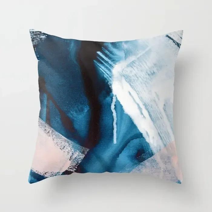 Oil Painting Texture Nordic Blue Agate Marble Abstract Pillowcase Soft Sofa Decoration Car Home