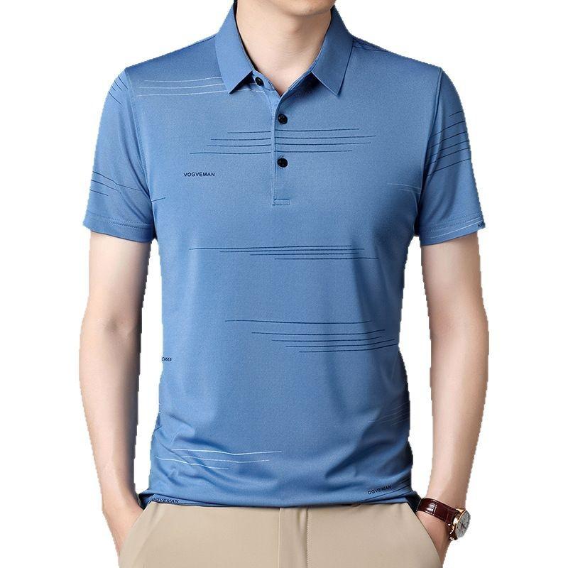 Ice Silk Short-Sleeved T-Shirt Men'S Mid-Lapel Polo Shirt Bottoming Shirt Loose Breathable Jacquard