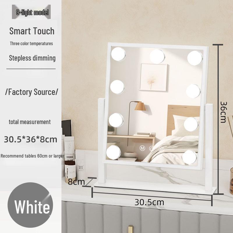 Lustro do makijażu Hollywood z żarówkami LED i trójkolorowym oświetleniem, Inteligentne lustro na biurko