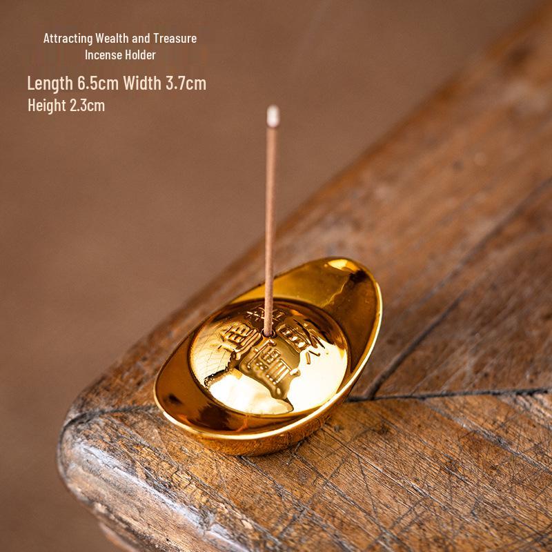 Golden Ingot Ceramic Incense Holder: High-End Retro Gift & Wealth-Attracting Ornament.
