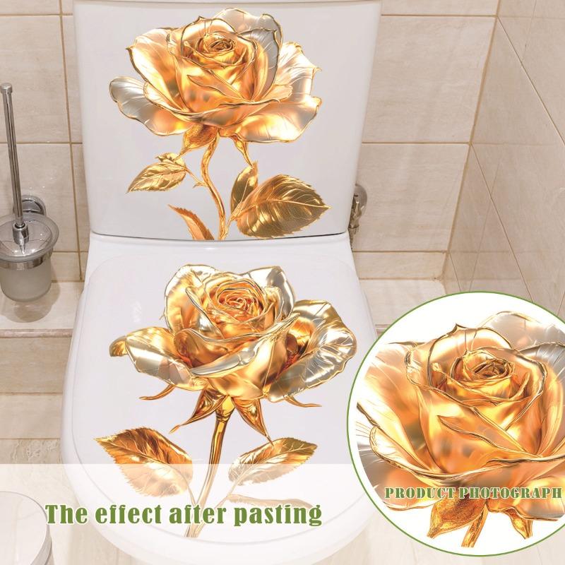 Creative Golden Floral Toilet Decal for Bathroom Washroom Background Decoration Self-Adhesive Removable