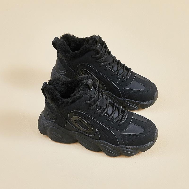 

Winter Warm Snow Boots for Women Non-Slip Chunky Platform Sneakers With Faux Fur Lined Lace-Up Tennis Walking Shoes Women s Comfortable Short Booties 40