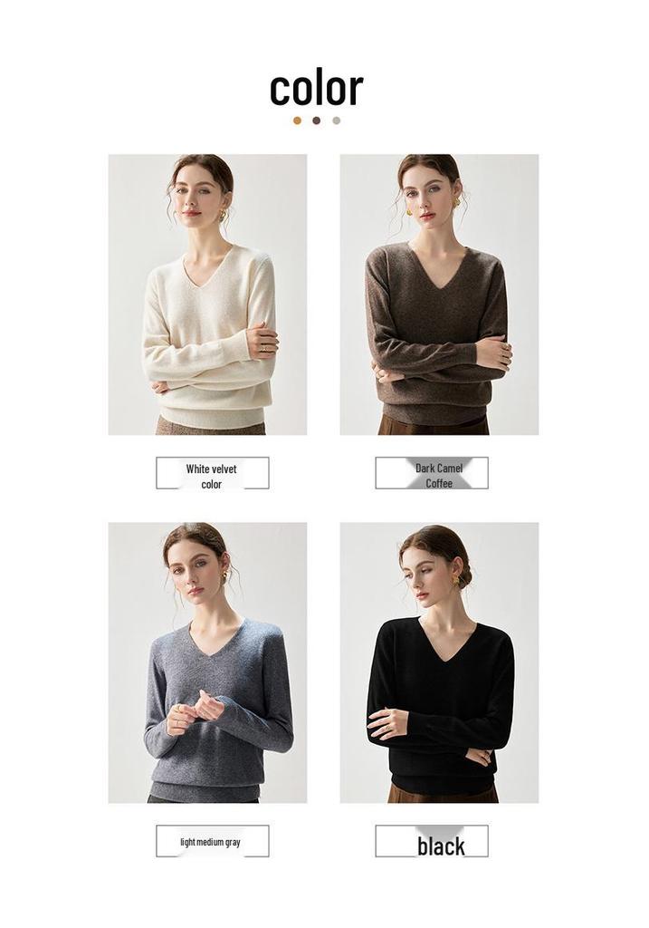 Women's Cashmere V-neck Sweater - 2026 Autumn/Winter Stylish Elegant Warm Loose Fit Pullover