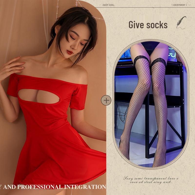 Sexy Splicing Lingerie Set: Hollow-Out Pajamas Nightgown