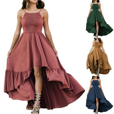 Women's Fashionable Solid Color Sexy Slim Fit Temperament Lace Camisole Irregular A-Line Skirt Dress
