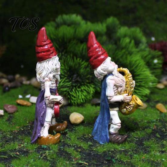 Gothic Lawn Ornaments Halloween Skeleton Gnome Musician Resin Figurine, Hand-Painted Statue with Guitar Hand Painted Crafts Saxophone, Mini