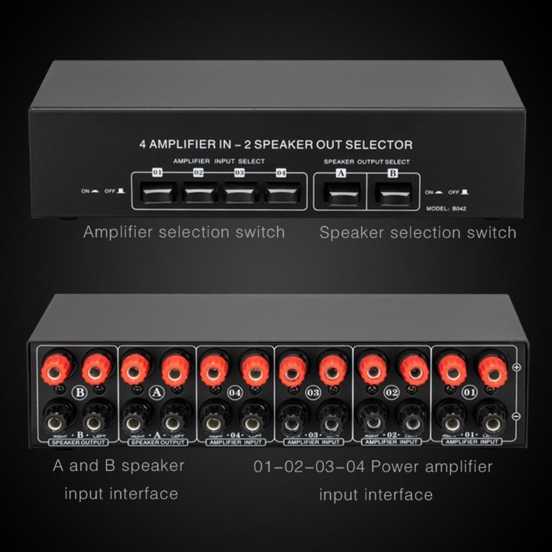 4 in 2 Out Amplifiers Switcher Selector Speaker Splitters Switcher Box Selector 4 in 2 Out Switcher Banana Adapters