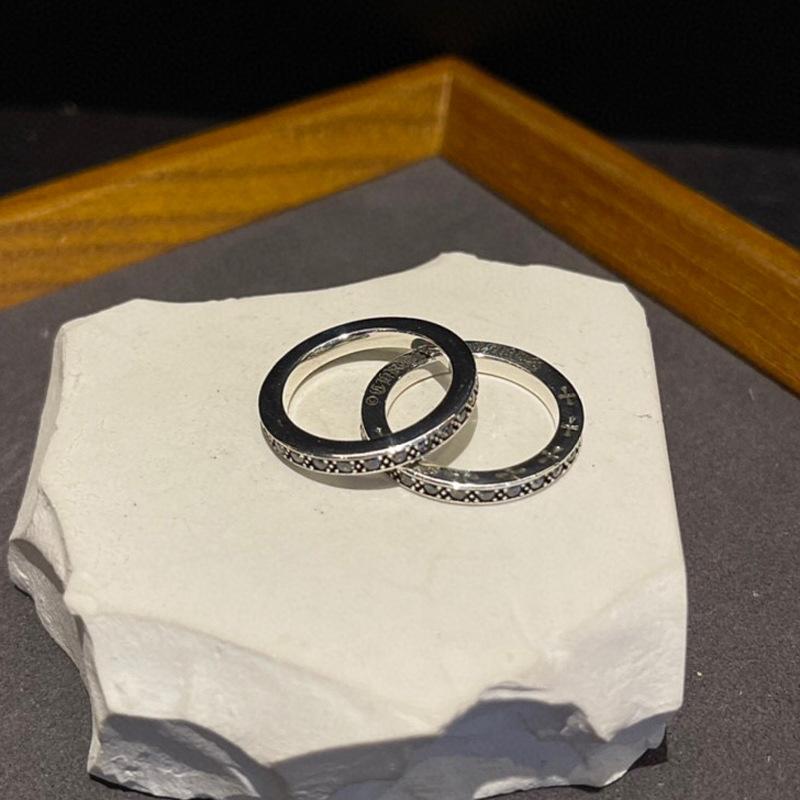 CH Cro Ring 3mm Gold Plated Full Diamond Bar Ring Male and Female Couples Cross Fine Ring Vintage Punk