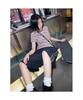 Saendeusaundeu (Women) Striped Short Sleeve T-Shirt Brown