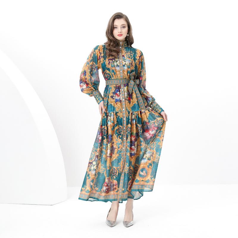 Wiosenne i letnie sukienki damskie w dużych rozmiarach, vintage, pałacowe, z nadrukiem, na wybiegu, długie, maxi, oversize, luźne, na wakacje, na plażę, sznurowane