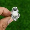 Natural Rainbow Moonstone Multi Stone Flower White Adjustable Ring 925 Silver