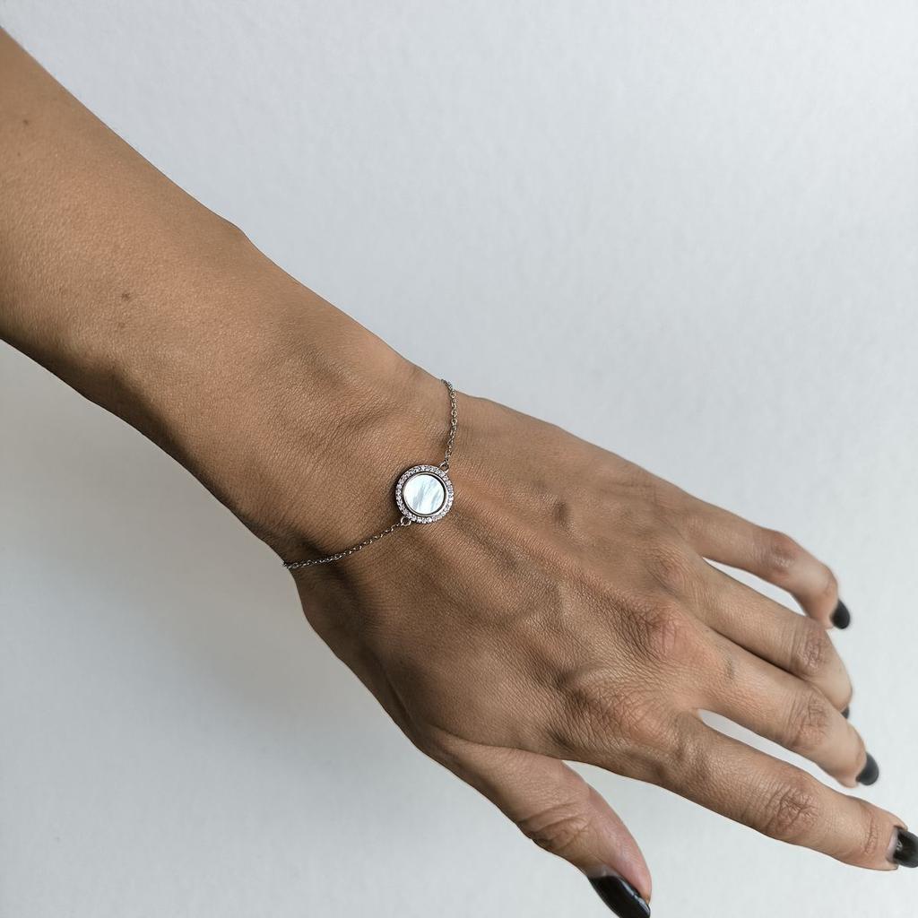 Silver Bracelet with Natural Mother-of-pearl, Cubic Zirconia, Product Weight 2.21 G (2186472)