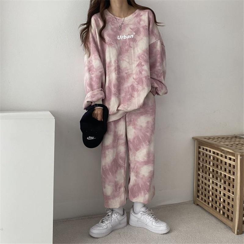 

Women s Tie Dye Tracksuit 2Pcs Set Casual Loose Sweatshirt Pants Long Sleeve Pullover Streetwear Autumn Winter Sportswear XXXL