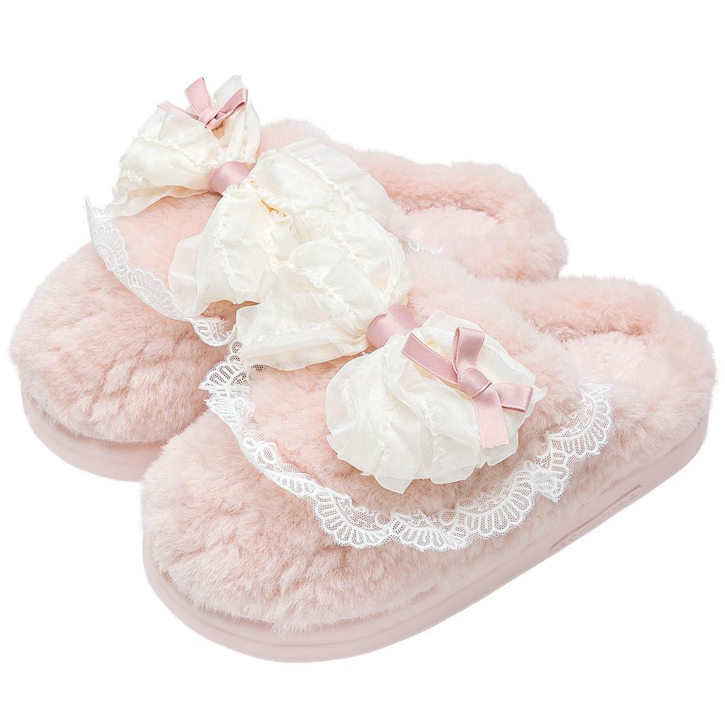 Schleife Baumwollpantoffeln warm Indoor Baumwollmopp Hausgebrauch rutschfest weiche Sohle flauschige Pantoffeln Herbst und Winter