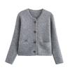 Kaslead New Arrival Women's Clothing Fashion Style Fashion All-Match Wool Sunken Stripe round Neck Knitting Cardigan Outwear