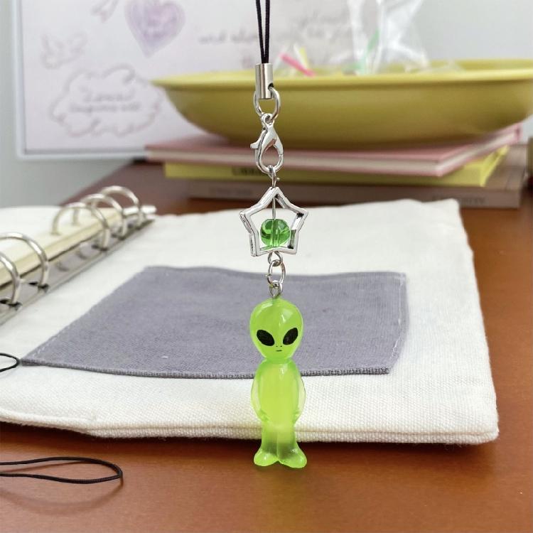 Miniature Alien Figure Keychain Glowing Resin Novelty Ornament for Bags And Keys Stylish Phone Accessory