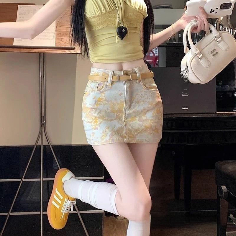 Cotton Blend Flower Print High Waist Short Skirt For Summer Casual Wear