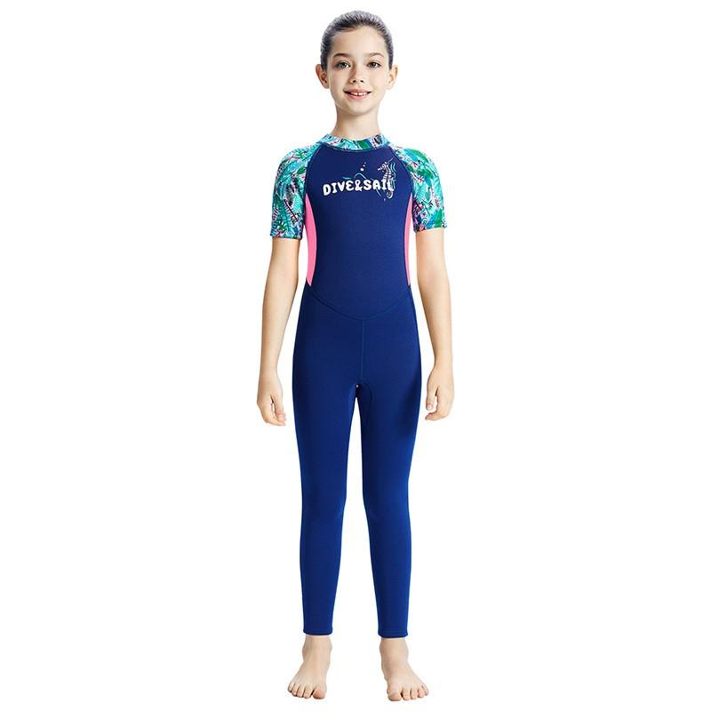 Girls 2.5mm One Piece Wetsuit Long Pants Thermal Swimsuit Diving Snorkeling Surfing