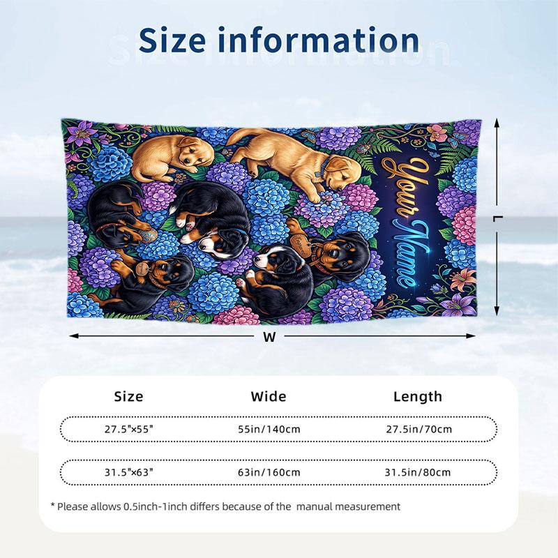 Floral Garden Theme Beach Towel Personalized Custom Name & Text Soft Quick Dry Beach Towel for Swimming Travel