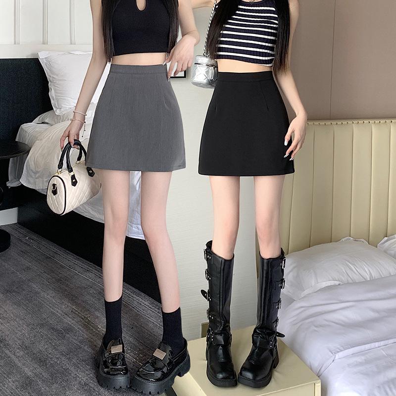 Women's Summer 2024 High Waist Black Slimming A-line Midi Skirt
