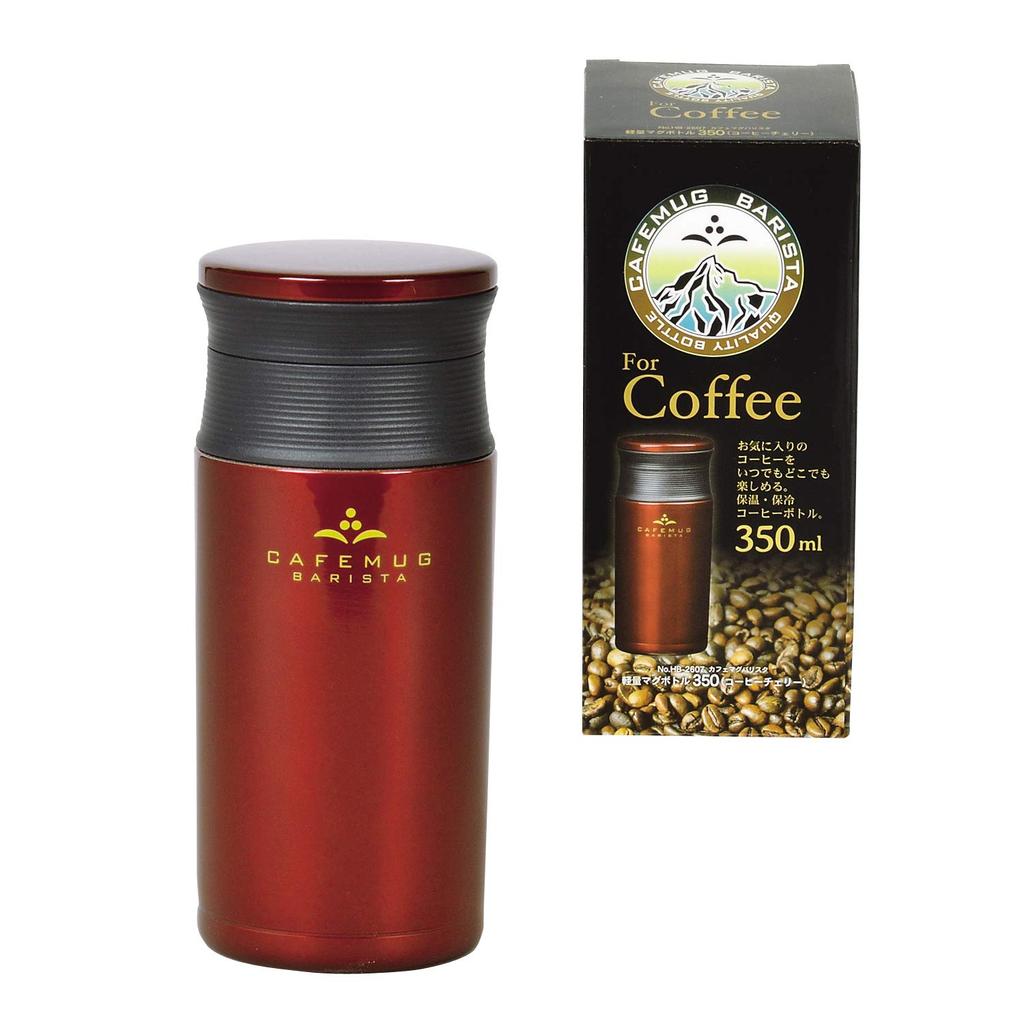 PEARL METAL 350ml Water Bottle, Lightweight Stainless Steel Mug, Coffee Cherry Design, Perfect for Baristas, HB-2607
