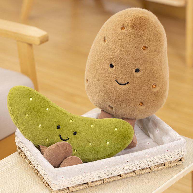 Quirky Potato & Cucumber Plush Toy - Small Size Claw Machine Doll & Photo Prop