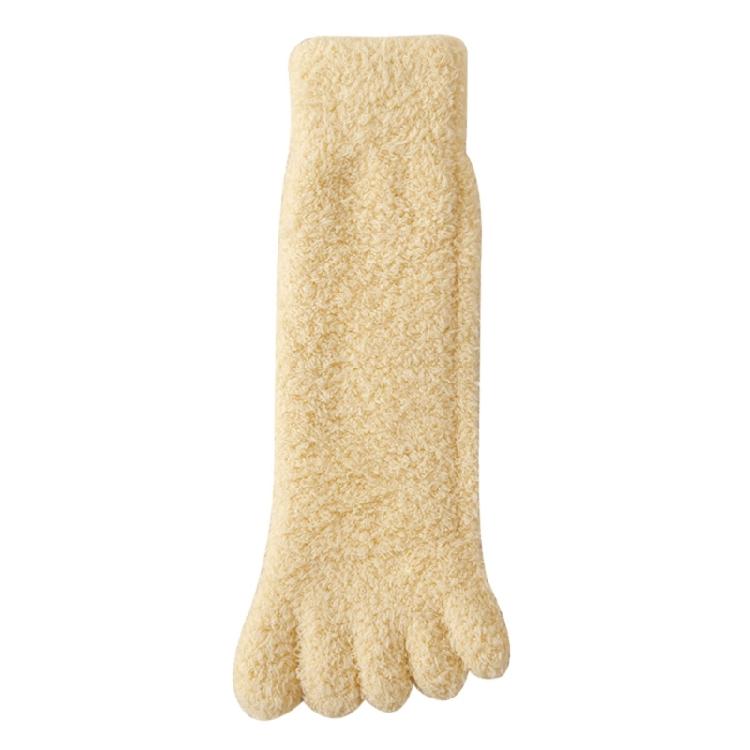 Womens Fuzzy Plush Slipper Socks Warm Coral Fleece Solid Color Five Finger Socks One Size