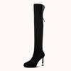 Bottes mi-mollet à nœud pour femmes, nouvelles bottes noires à chaussettes fines, à talons épais et pointus, à semelles épaisses et élastiques, printemps et automne