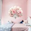 Creative Flower Folding Fan Wall Sticker New Chinese Style Bedroom Decor Headboard Study Background Self Adhesive Removable Art Sticker
