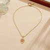 Gold Snake Bone Chain Necklace with Enamel Monstera Leaf Pendant for Women