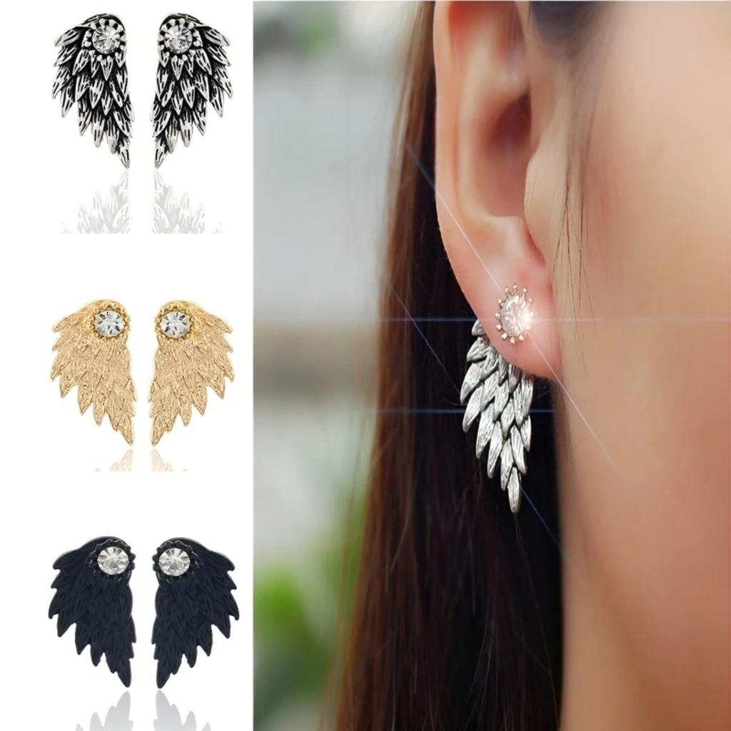 New Vintage Gothic Angel Wing Feather Earrings-(inlay Artificial Rhinestones Adorn)-Fashionable Women'S Jewelry