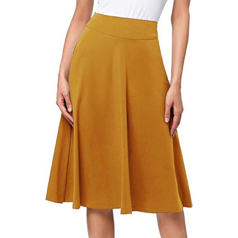 Women's High Waist A‑Line Midi Skirt Flared Knit Midi Skirt Elegant Commuter Casual Wear