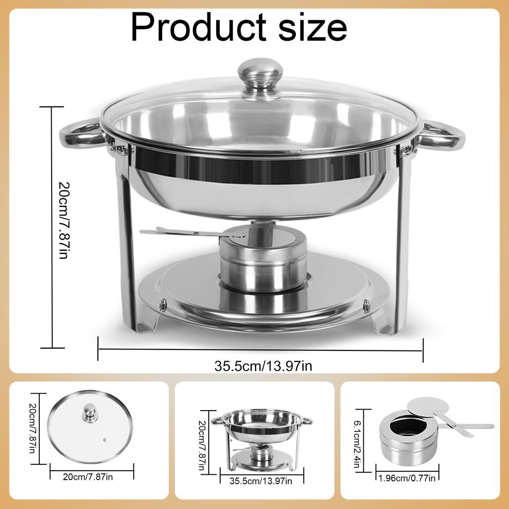 5.5L Chafing Dishes Buffet Set Chafers For Catering Round Chafing Dish Buffet Set With Lids Chafers Buffet Warmers Stove Picnic