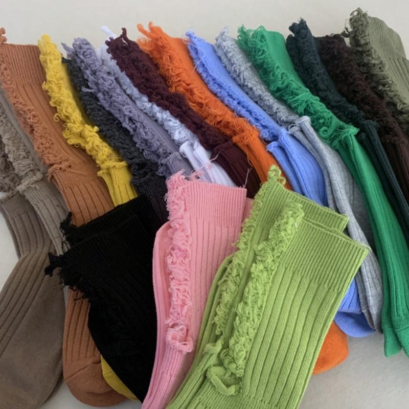 Women Gothic Ripped Holes Crew Socks Ribbed Knitted Harajuku Punk Hip Hop Skateboard Middle Tube Hosiery Streetwear