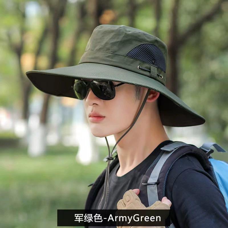 Spring and Summer New Men's Cm Sun Hat Bucket Hat Outdoor Sun Protection Hat Breathable Big Eaves Hat Climbing Hat Fishing