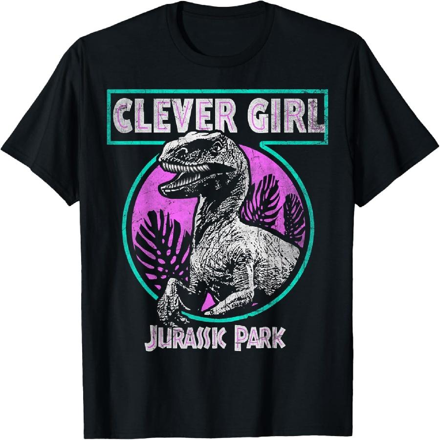 Jurassic Park Distressed Teal Raptor Clever Girl Short Sleeve T-Shirt S чёрный
