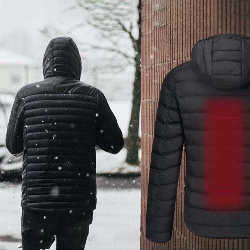 Luxurious Usb Heated Warm Back Cervical Spine Hooded Winter Jacket For Motorcycle Skiing