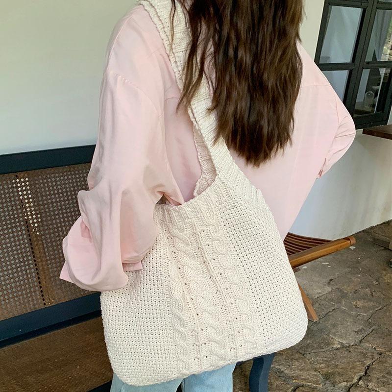 Literary Retro Knitting Bag Large Capacity Knitting Bag Twist Handbag Tote Bag Crossbody Bag Senior Ladies Bag