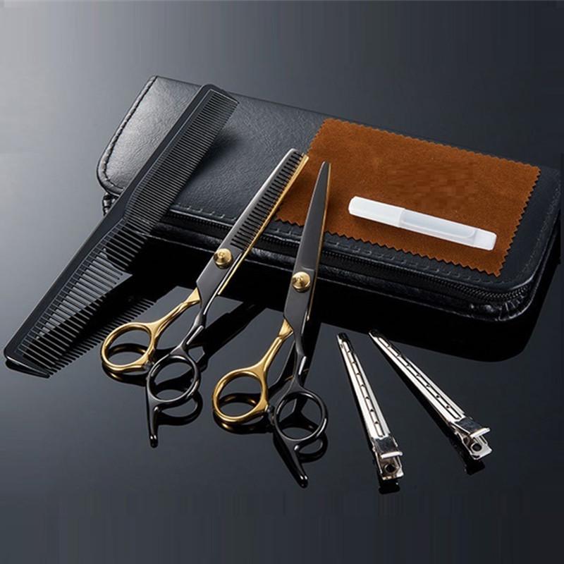 Czarno-złoty profesjonalny zestaw nożyczek fryzjerskich: Wysokiej klasy narzędzia fryzjerskie, do strzyżenia i przerzedzania
