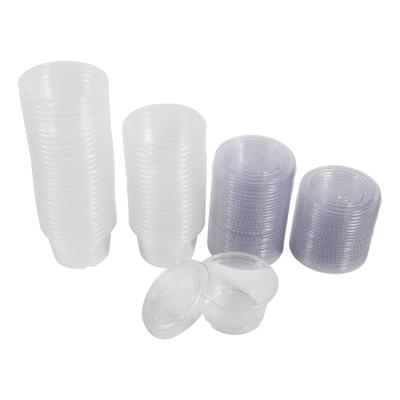 50 cajas desechables de plástico transparente para salsa chutney con tapa para comida para llevar. (4 onzas)