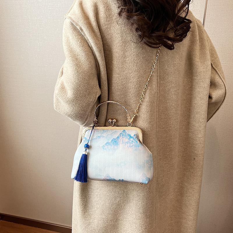 Vintage večerní kabelka pro ženy s polibkovým zapínáním, kabelka s horním uchem, kabelka s ramenním řetízkem, crossbody kabelky se střapcem, večerní kabelka na svatbu, párty, ples