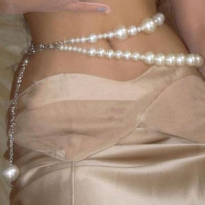 Elegant Faux Pearl Double-Layer Waist Chain – Women's Fashion Metal Bikini Body Chain