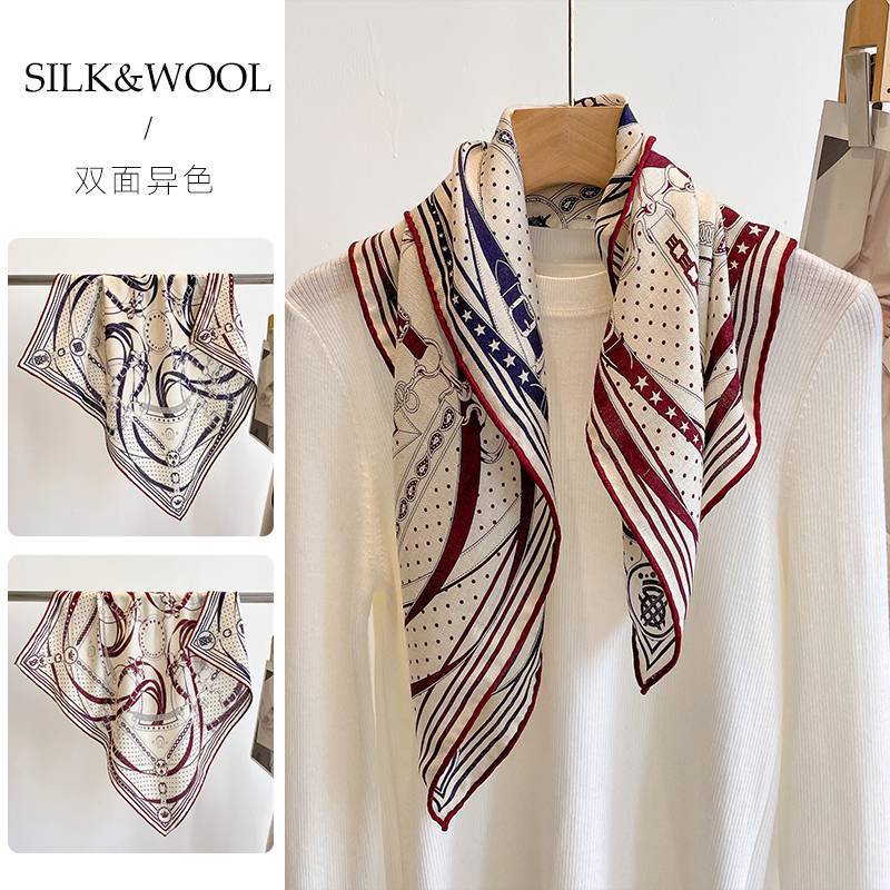 Spring, autumn and winter new high-end silk scarf women's fashion temperament printed shawl double-sided silk scarf