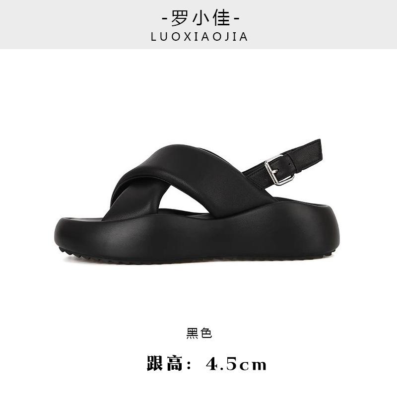 Sheepskin bread sandals women's summer leather shoes heightened thick soles crossed with clouds bubbles casual versatile Rome