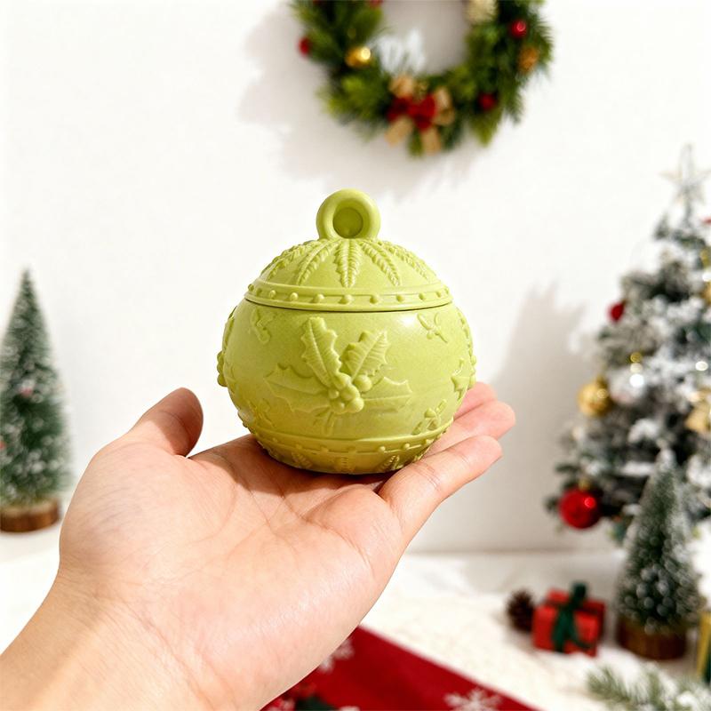 Christmas Ornaments Round Candle Jar Silicone Mold Diy Handmade Relief Snows Berry Ball Plaster Resin Storage Box Craft Molds