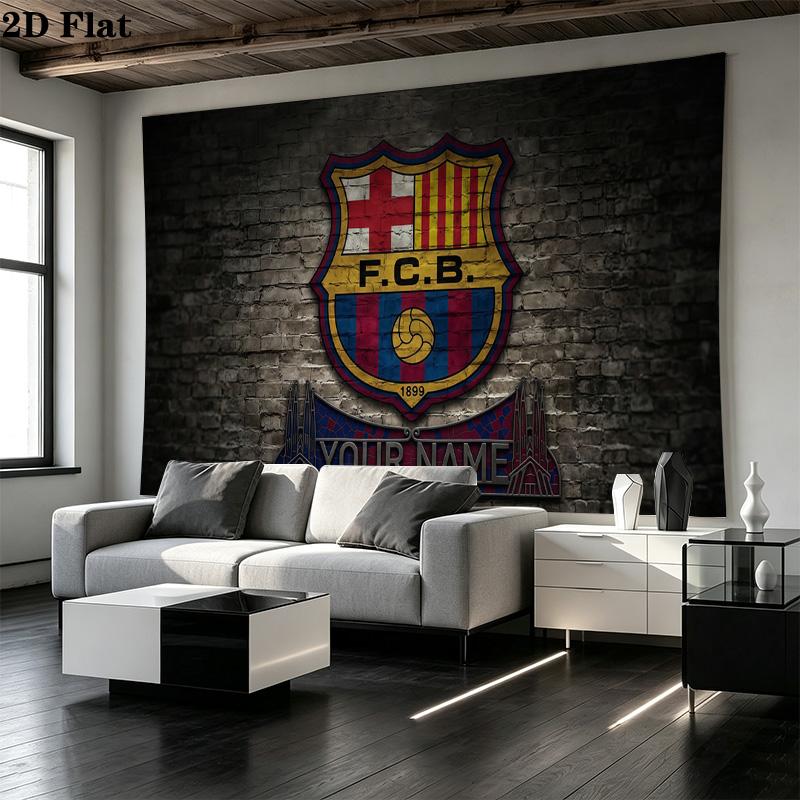 Custom Name FC Barcelona Printed Tapestry – Wall Hanging for Bedrooms, Dorms, and Home Decor