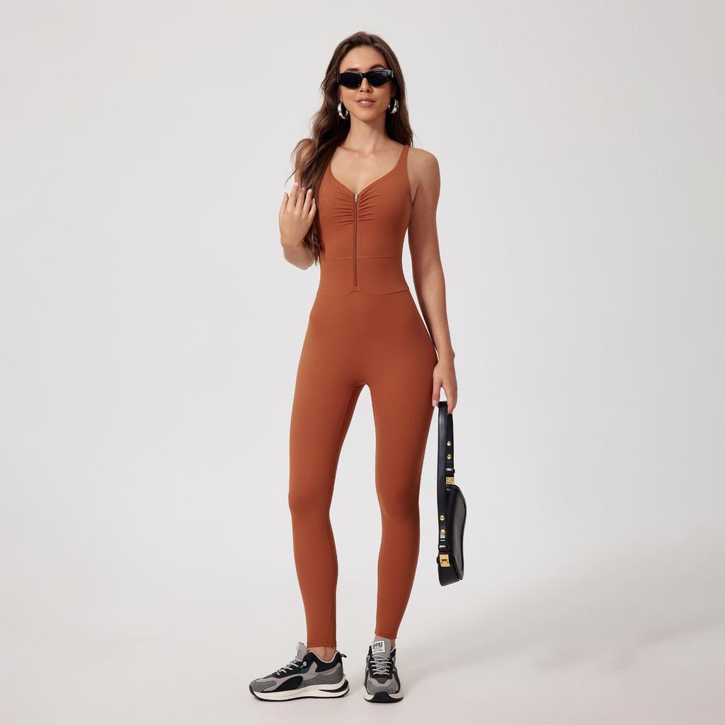 Nude Feel Quick-Dry Zipper Yoga Jumpsuit for Outdoor Fitness & Running