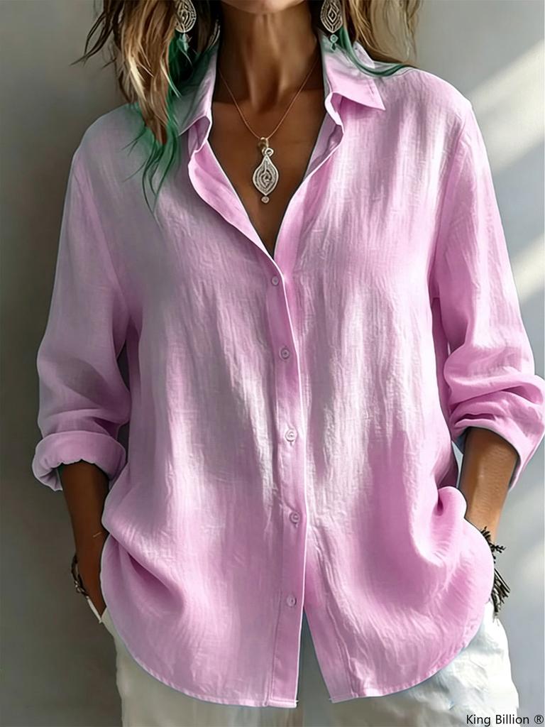 Women's Oversized White Linen Button-Down Shirt - Relaxed Long Rolled Sleeve Casual Summer Beach Vacation Blouse