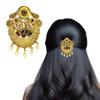 Traditional Temple Design Gold-Plated Hair Barrette Clip with Pearl Dangling Accents